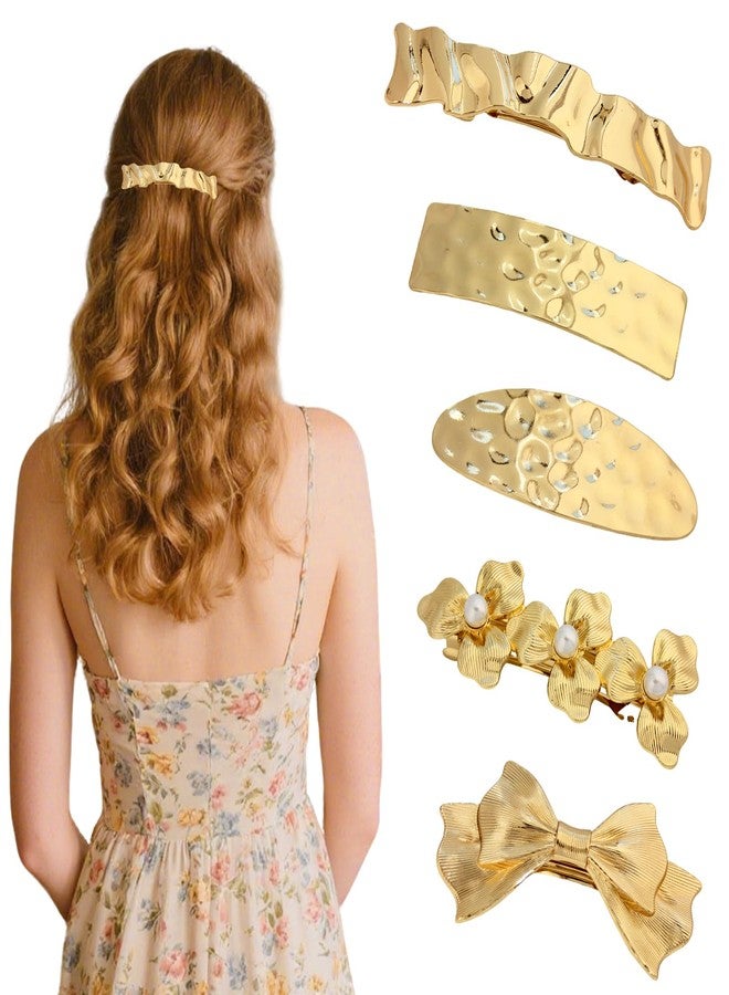 Snmzlc 5 Pcs Hair Barrettes for Women,Barrettes for Fine Thin Thick Hair,Metal Relief pattern Vintage French Barrette Clips Hair Accessories for Women & Girls(Gold) US328 (Gold Relief pattern) - Image 1